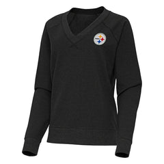Pittsburgh Steelers Antigua Women's Varsity Tri-Blend V-Neck Long Sleeve T-Shirt Heather Black