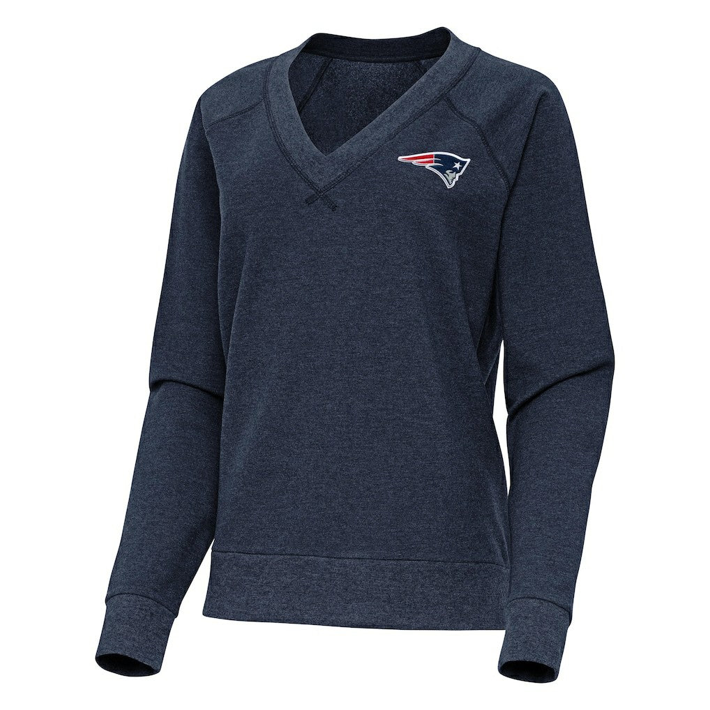 New England Patriots Antigua Women's Varsity Tri-Blend V-Neck Long Sleeve T-Shirt Heather Navy