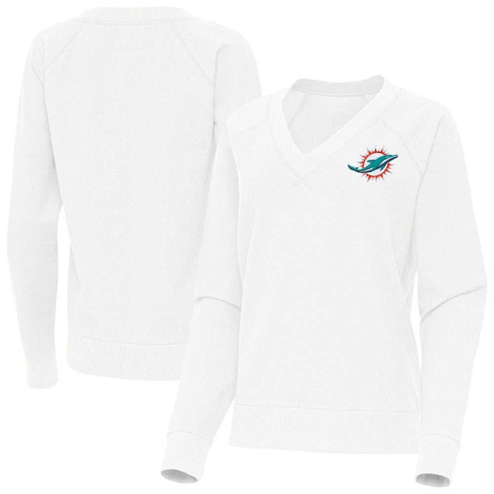 Miami Dolphins Antigua Women's Varsity Tri-Blend V-Neck Long Sleeve T-Shirt White