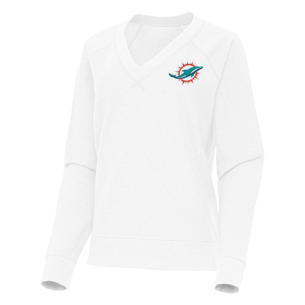 Miami Dolphins Antigua Women's Varsity Tri-Blend V-Neck Long Sleeve T-Shirt White
