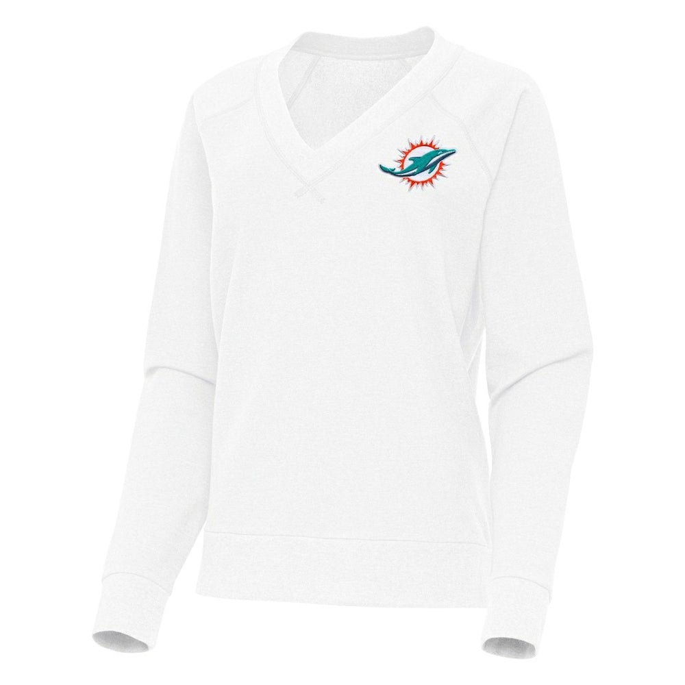 Miami Dolphins Antigua Women's Varsity Tri-Blend V-Neck Long Sleeve T-Shirt White