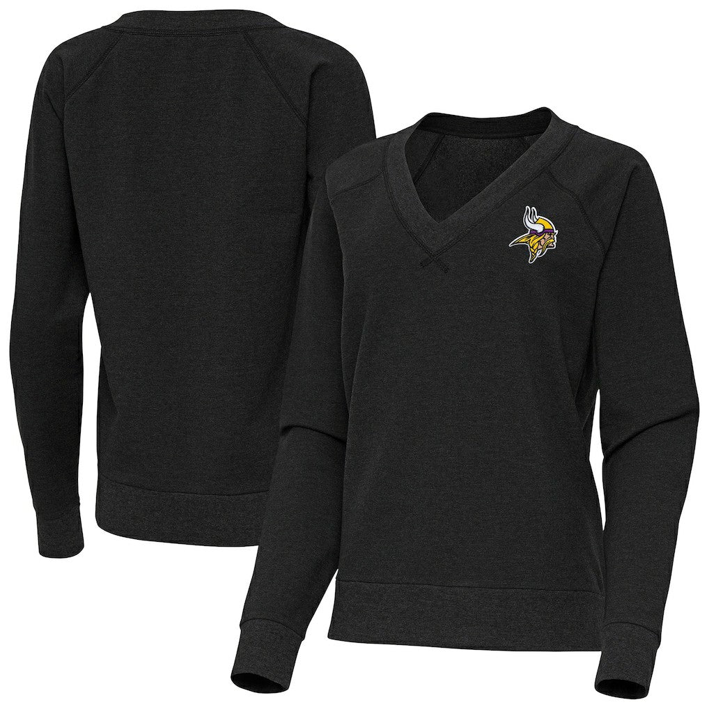 Minnesota Vikings Antigua Women's Varsity Tri-Blend V-Neck Long Sleeve T-Shirt Heather Black