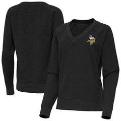 Minnesota Vikings Antigua Women's Varsity Tri-Blend V-Neck Long Sleeve T-Shirt Heather Black