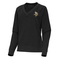 Minnesota Vikings Antigua Women's Varsity Tri-Blend V-Neck Long Sleeve T-Shirt Heather Black