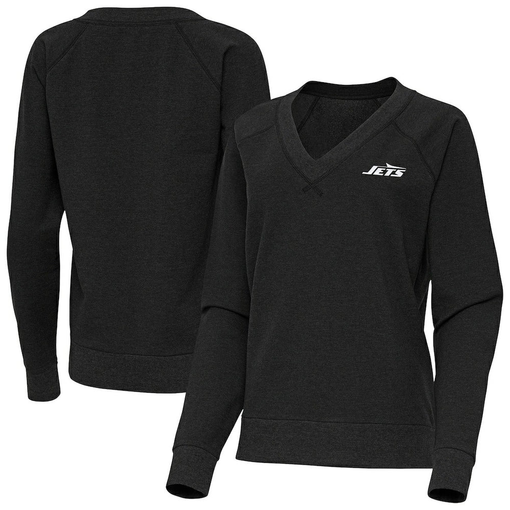 New York Jets Antigua Women's Varsity Tri-Blend V-Neck Long Sleeve T-Shirt Heather Black