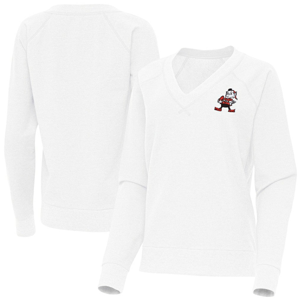 Cleveland Browns Antigua Women's Varsity Tri-Blend V-Neck Long Sleeve T-Shirt White