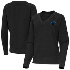 Carolina Panthers Antigua Women's Varsity Tri-Blend V-Neck Long Sleeve T-Shirt Heather Black