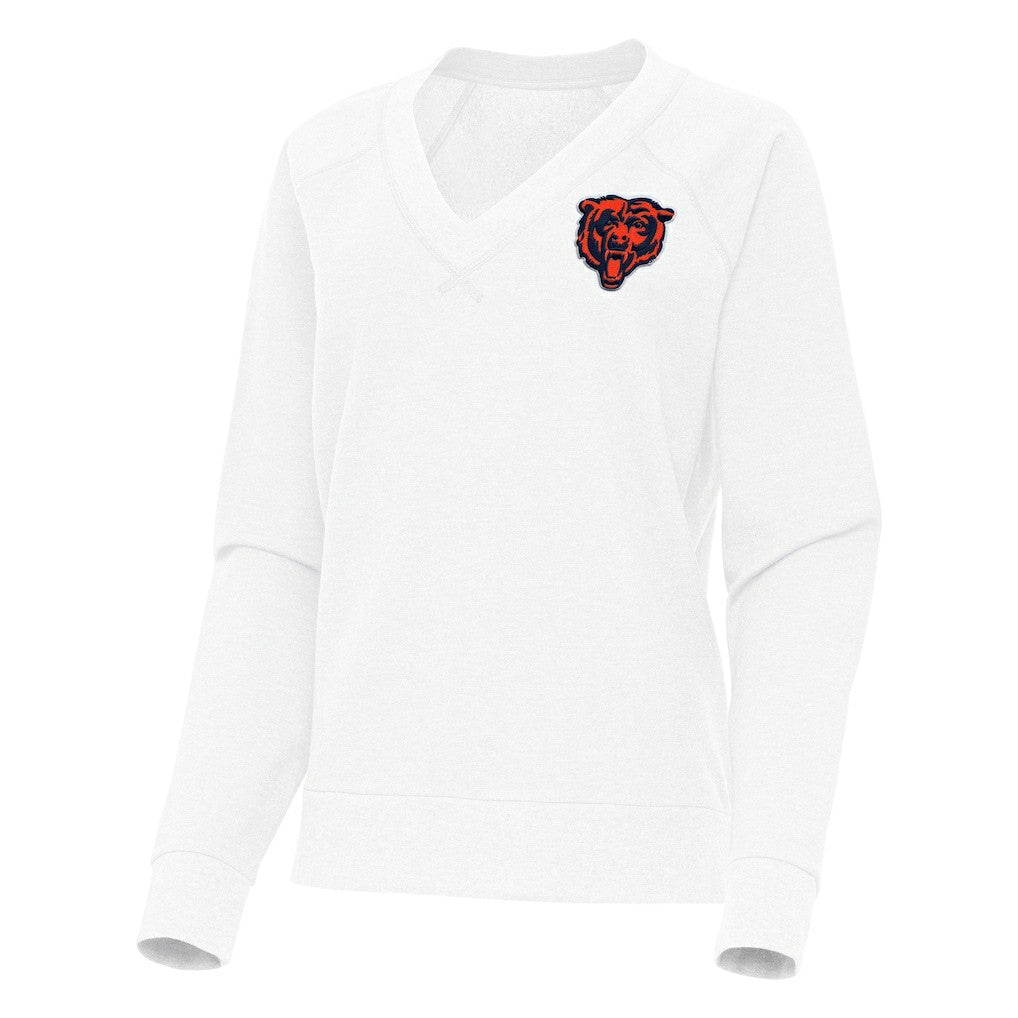 Chicago Bears Antigua Women's Varsity Tri-Blend V-Neck Long Sleeve T-Shirt White