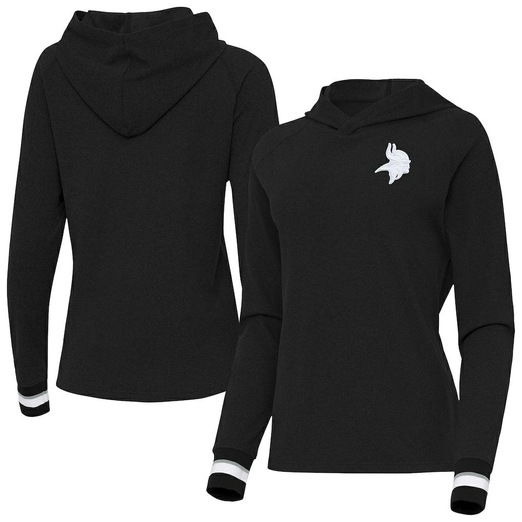 Minnesota Vikings Antigua Women's Trek Raglan Pullover Hoodie Black