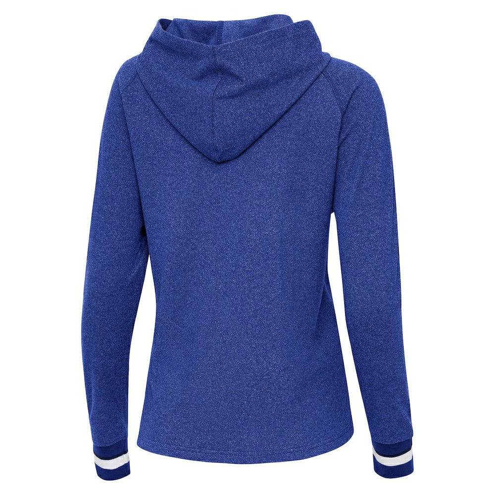 New York Giants Antigua Women's Trek Raglan Pullover Hoodie Heather Royal