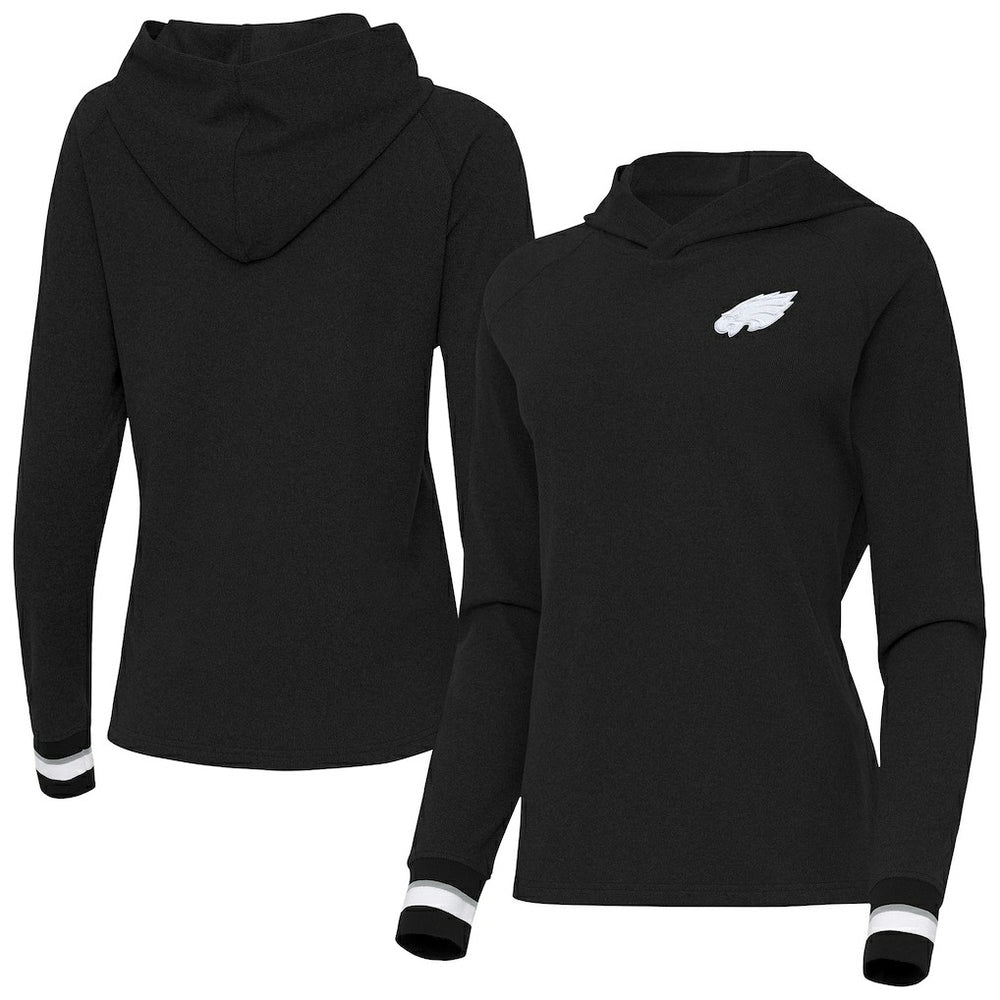 Philadelphia Eagles Antigua Women's Trek Raglan Pullover Hoodie Black
