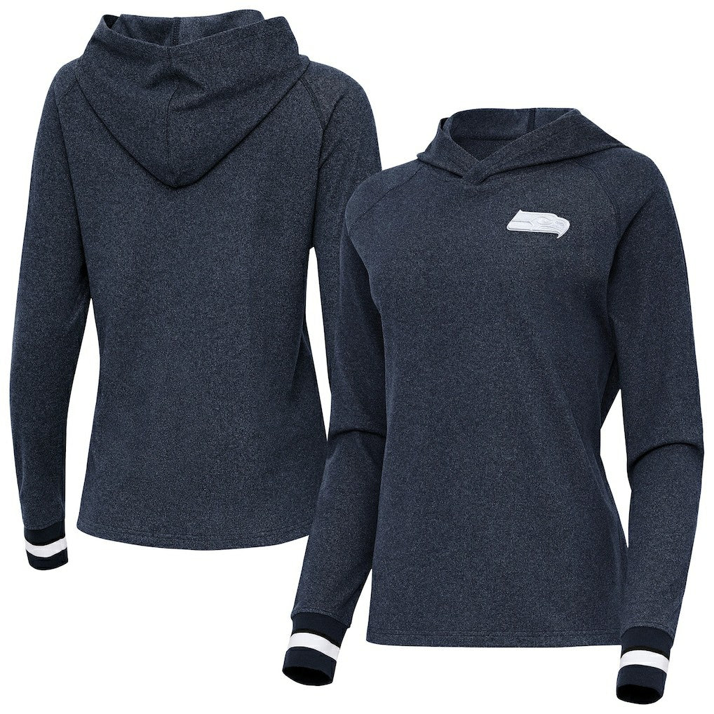 Seattle Seahawks Antigua Women's Trek Raglan Pullover Hoodie Heather College Navy
