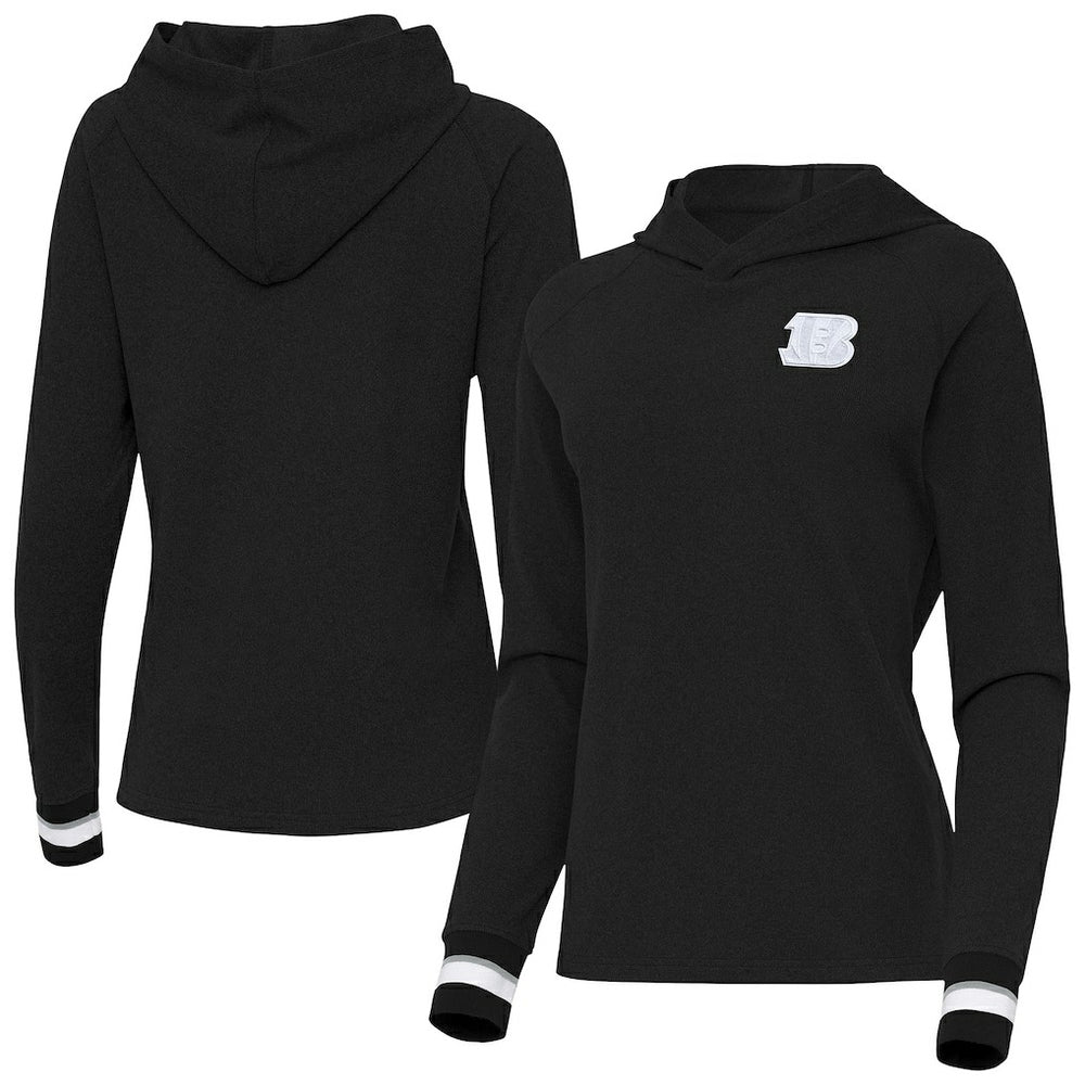 Cincinnati Bengals Antigua Women's Trek Raglan Pullover Hoodie Black