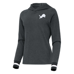 Detroit Lions Antigua Women's Trek Raglan Pullover Hoodie Heather Charcoal