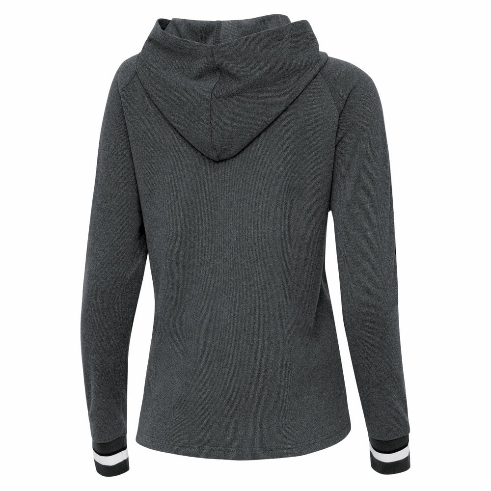 Detroit Lions Antigua Women's Trek Raglan Pullover Hoodie Heather Charcoal