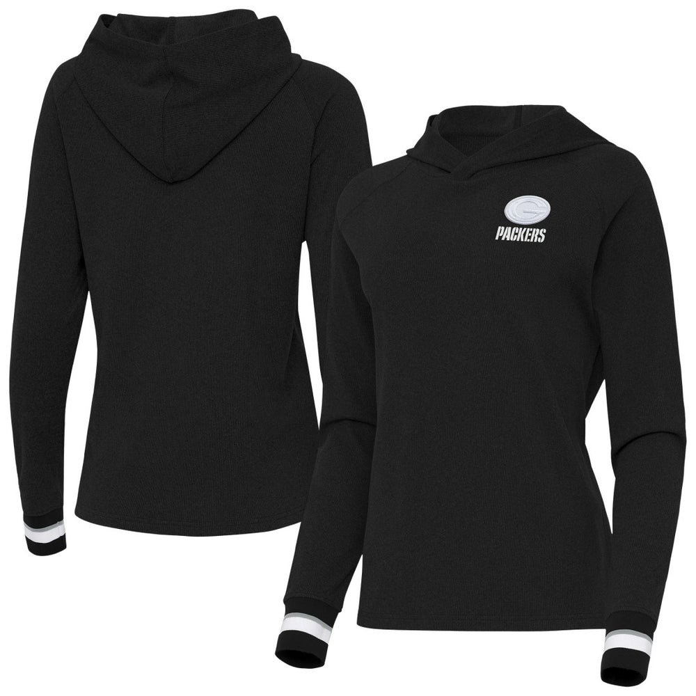 Green Bay Packers Antigua Women's Trek Raglan Pullover Hoodie Black