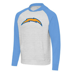 Los Angeles Chargers Antigua Urgent Raglan Pullover Hoodie Heather Gray/Heather Powder Blue
