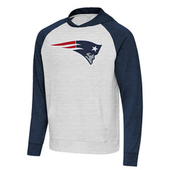 New England Patriots Antigua Urgent Raglan Pullover Hoodie Heather Gray/Heather Navy