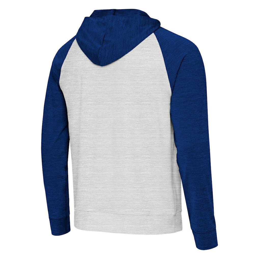 Buffalo Bills Antigua Urgent Raglan Pullover Hoodie Heather Gray/Heather Royal