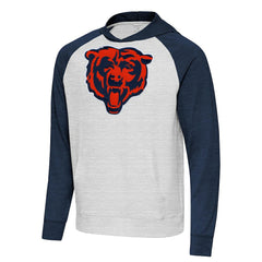 Chicago Bears Antigua Urgent Raglan Pullover Hoodie Heather Gray/Heather Navy