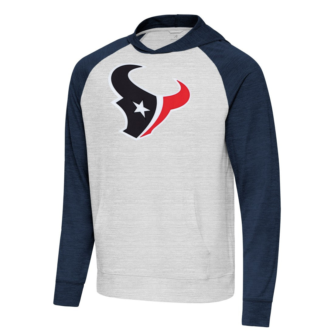 Houston Texans Antigua Urgent Raglan Pullover Hoodie Heather Gray/Heather Navy