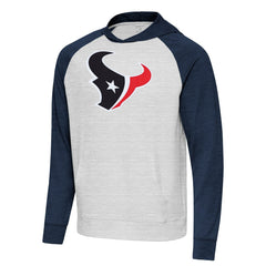 Houston Texans Antigua Urgent Raglan Pullover Hoodie Heather Gray/Heather Navy