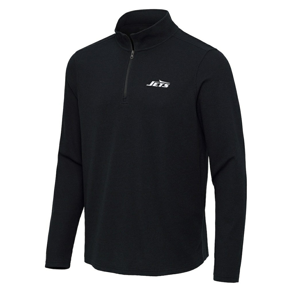 New York Jets Antigua Sync Tri-Blend Quarter-Zip Pullover Heather Black