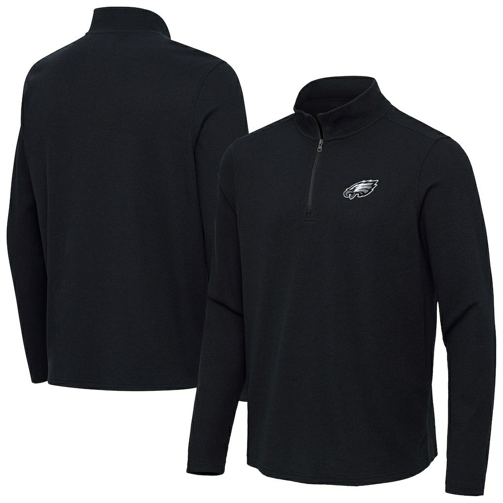 Philadelphia Eagles Antigua Sync Tri-Blend Quarter-Zip Pullover Heather Black