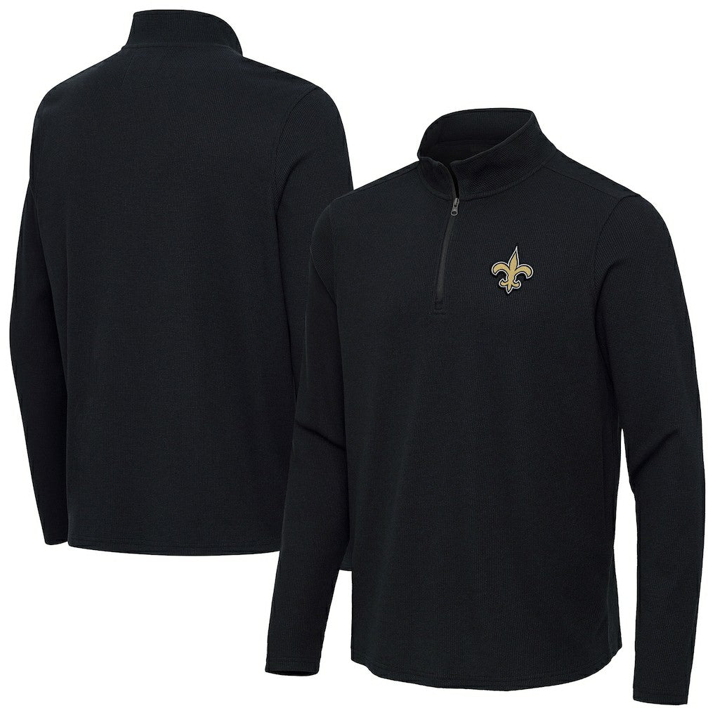 New Orleans Saints Antigua Sync Tri-Blend Quarter-Zip Pullover Heather Black