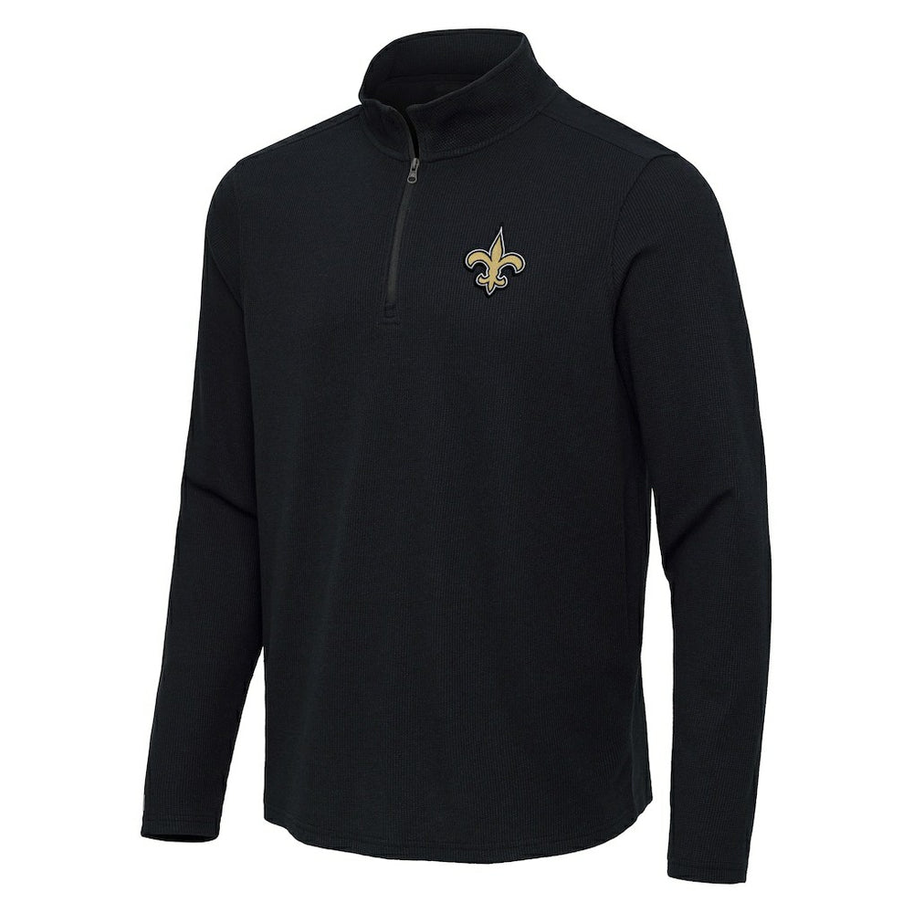 New Orleans Saints Antigua Sync Tri-Blend Quarter-Zip Pullover Heather Black