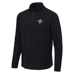 New Orleans Saints Antigua Sync Tri-Blend Quarter-Zip Pullover Heather Black