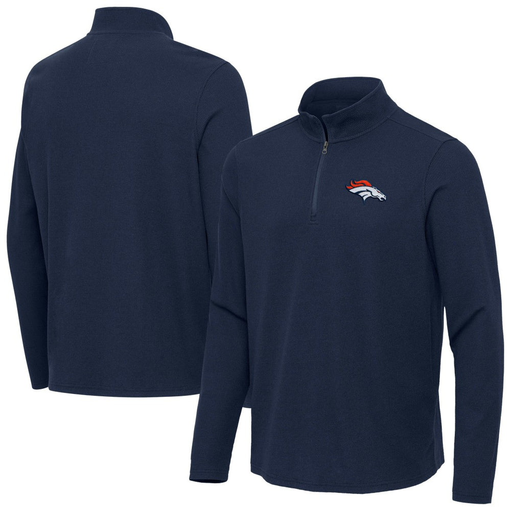 Denver Broncos Antigua Sync Tri-Blend Quarter-Zip Pullover Heather Navy