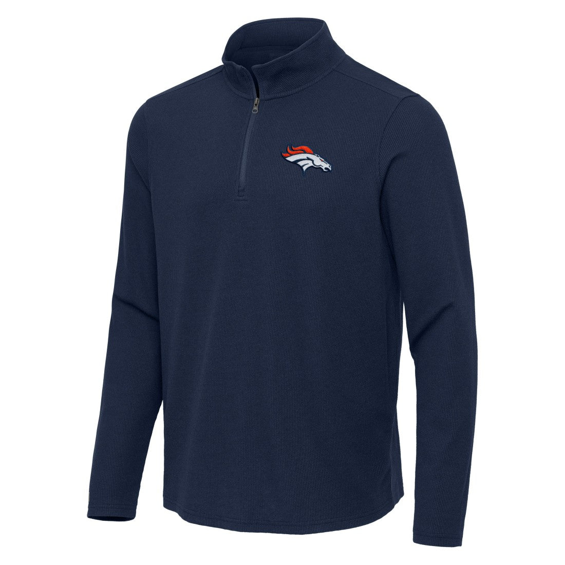 Denver Broncos Antigua Sync Tri-Blend Quarter-Zip Pullover Heather Navy