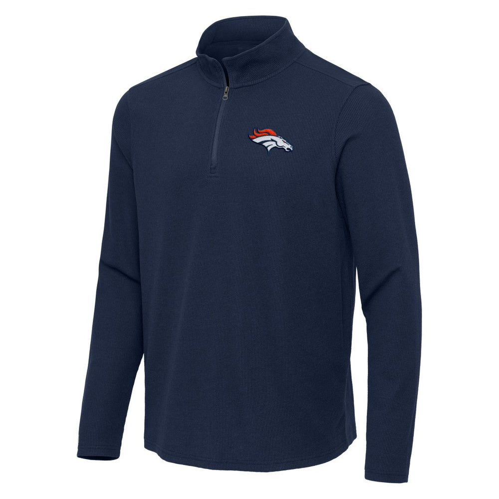 Denver Broncos Antigua Sync Tri-Blend Quarter-Zip Pullover Heather Navy