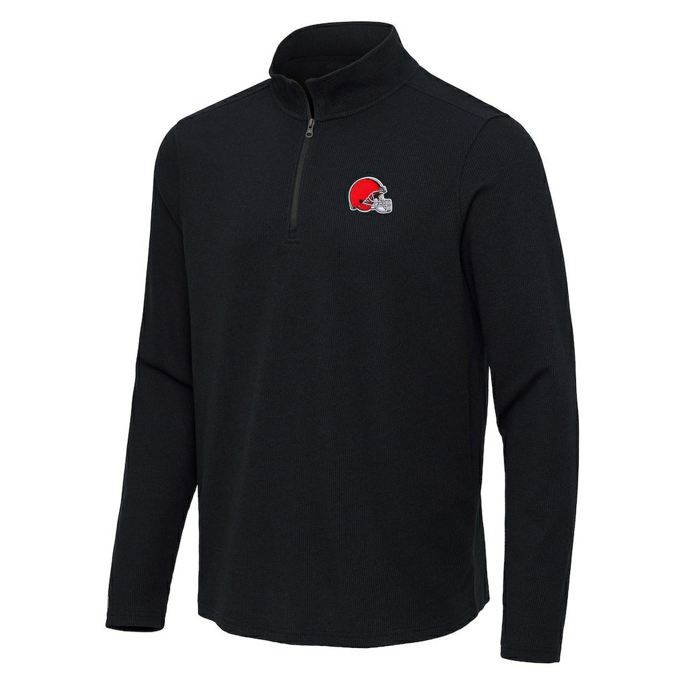 Cleveland Browns Antigua Sync Tri-Blend Quarter-Zip Pullover Heather Black