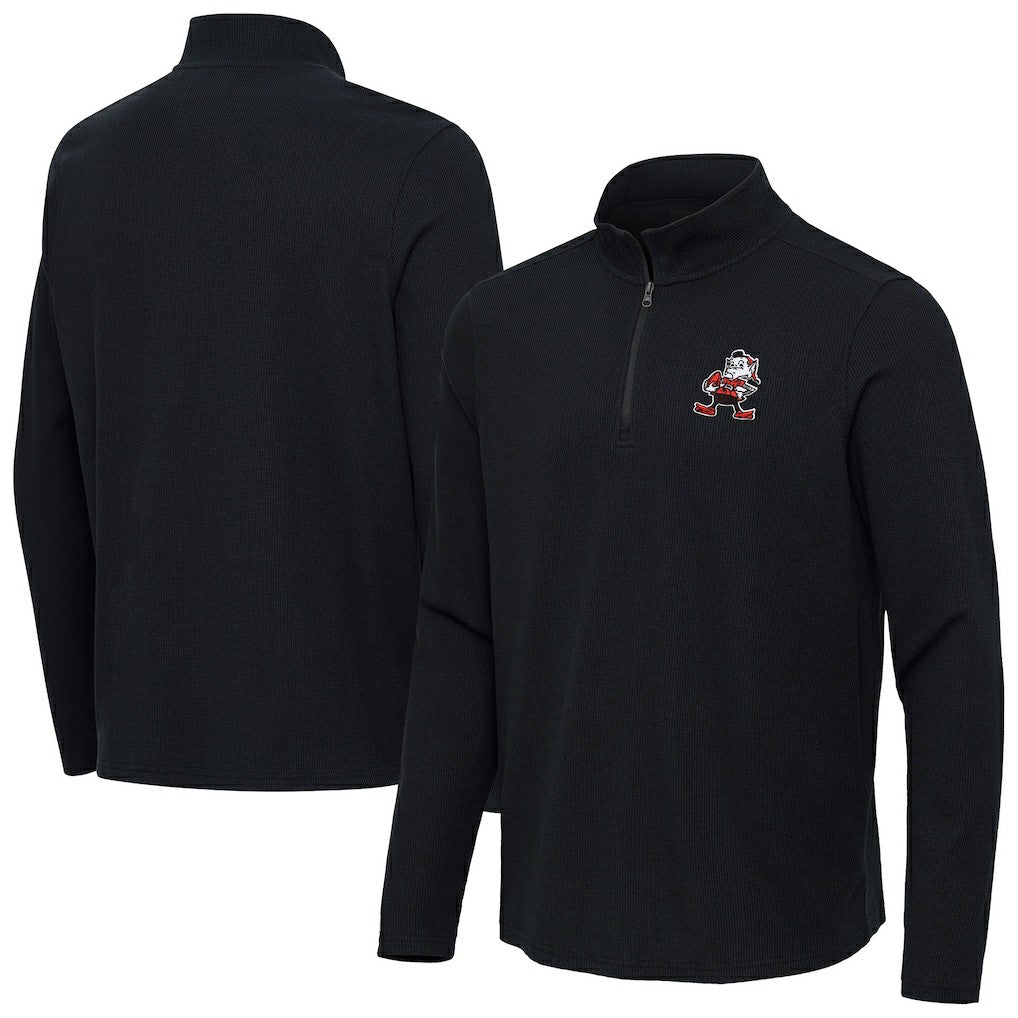 Cleveland Browns Antigua Throwback Sync Tri-Blend Quarter-Zip Pullover Heather Black