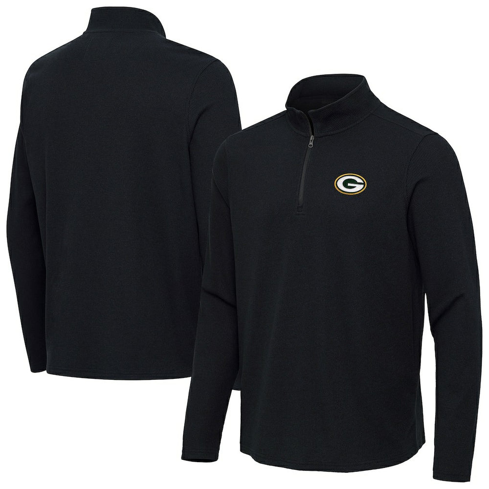 Green Bay Packers Antigua Sync Tri-Blend Quarter-Zip Pullover Heather Black