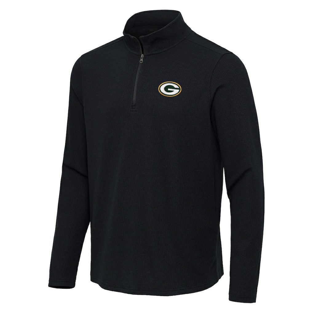 Green Bay Packers Antigua Sync Tri-Blend Quarter-Zip Pullover Heather Black