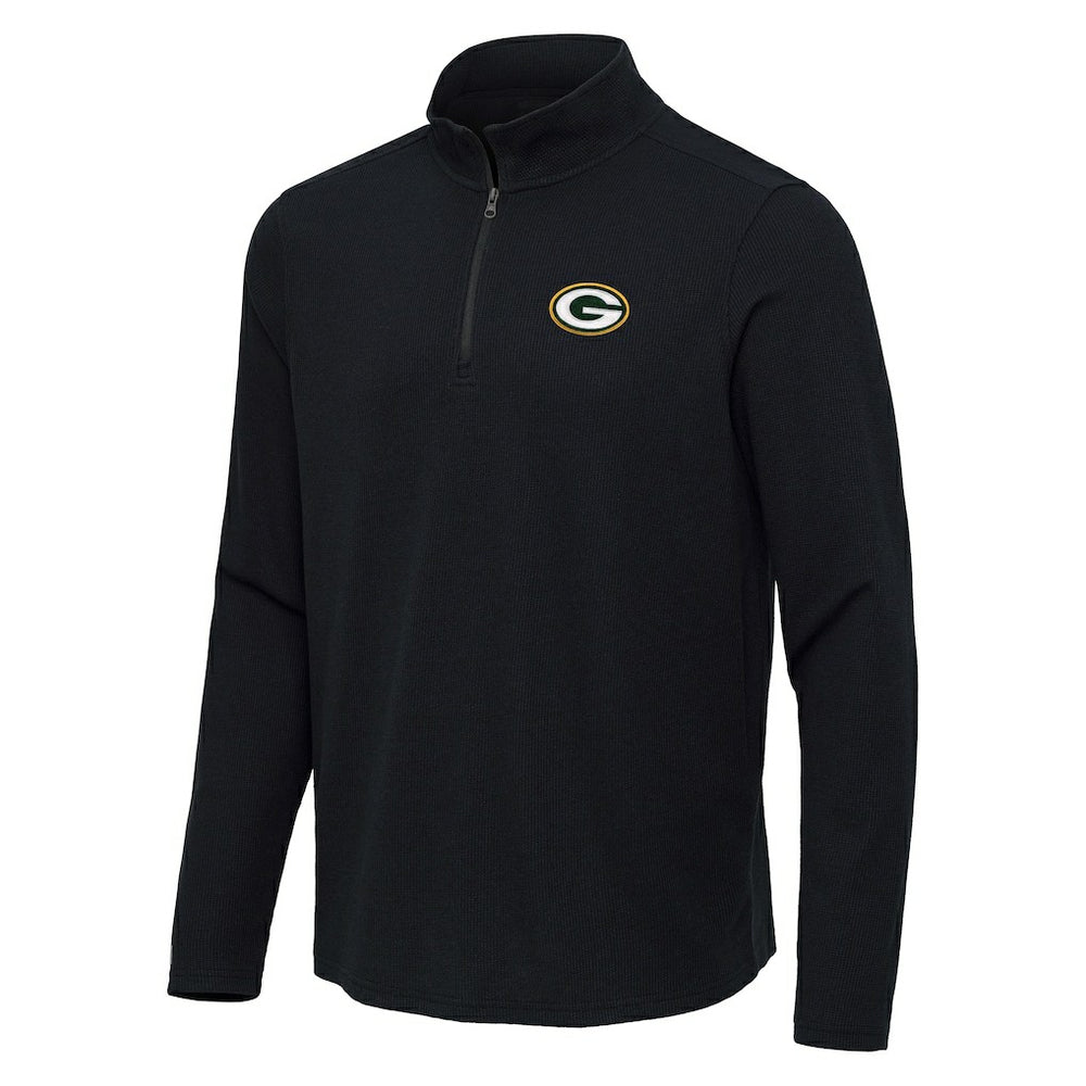 Green Bay Packers Antigua Sync Tri-Blend Quarter-Zip Pullover Heather Black