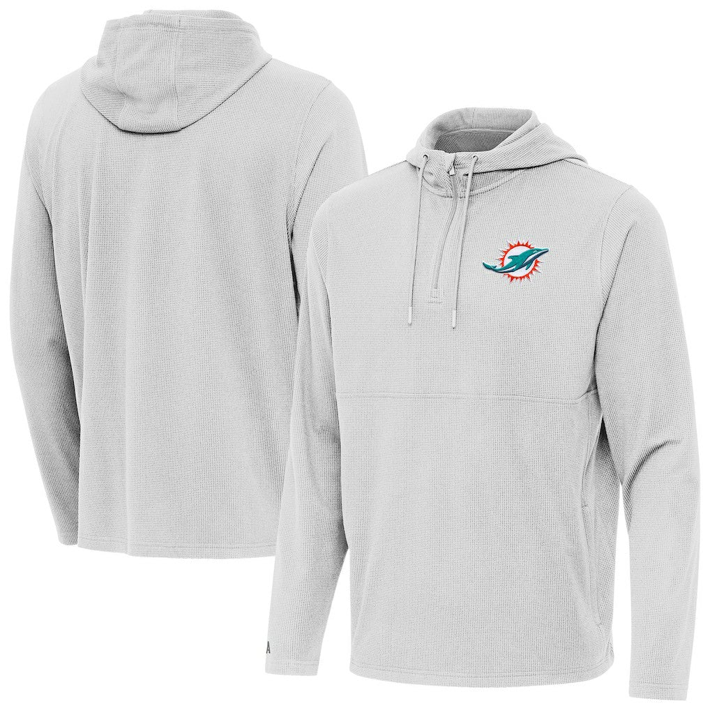 Miami Dolphins Antigua Connected Quarter-Zip Pullover Hoodie Gray
