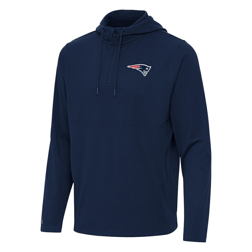 New England Patriots Antigua Connected Quarter-Zip Pullover Hoodie Navy