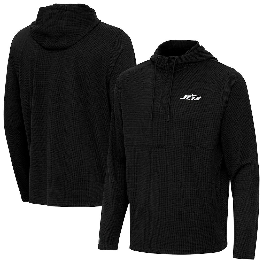 New York Jets Antigua Connected Quarter-Zip Pullover Hoodie Black
