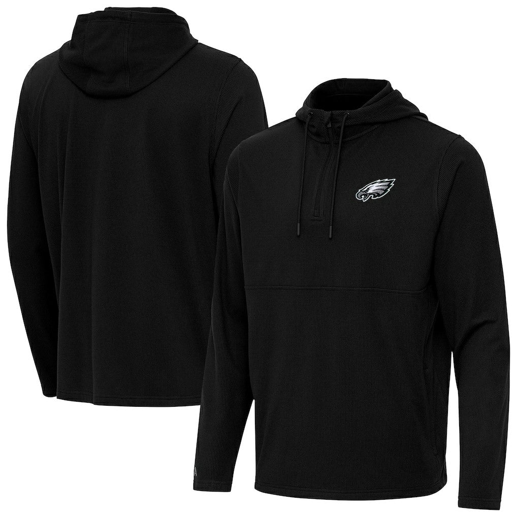 Philadelphia Eagles Antigua Connected Quarter-Zip Pullover Hoodie Black