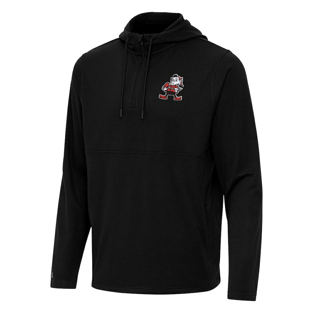 Cleveland Browns Antigua Throwback Connected Quarter-Zip Pullover Hoodie Black