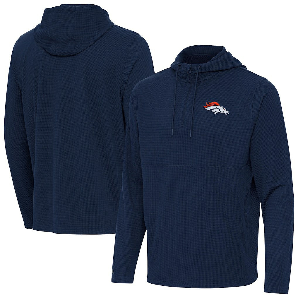 Denver Broncos Antigua Connected Quarter-Zip Pullover Hoodie Navy
