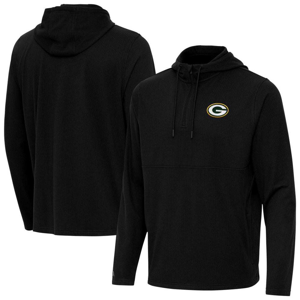 Green Bay Packers Antigua Connected Quarter-Zip Pullover Hoodie Black