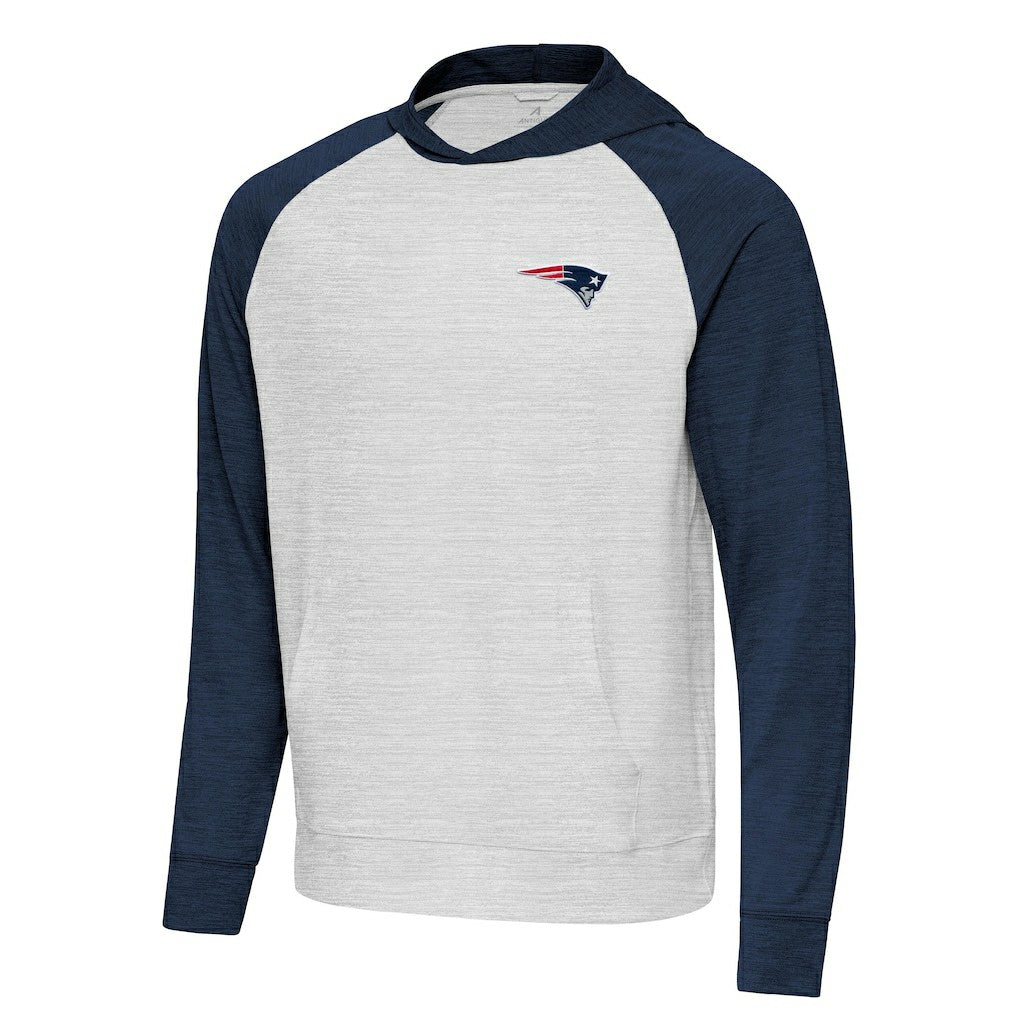 New England Patriots Antigua Urgent Pullover Hoodie Heather Navy/Gray