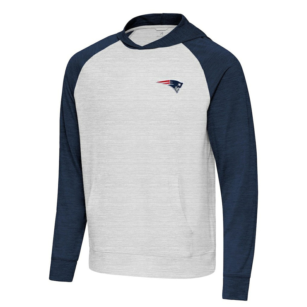 New England Patriots Antigua Urgent Pullover Hoodie Heather Navy/Gray
