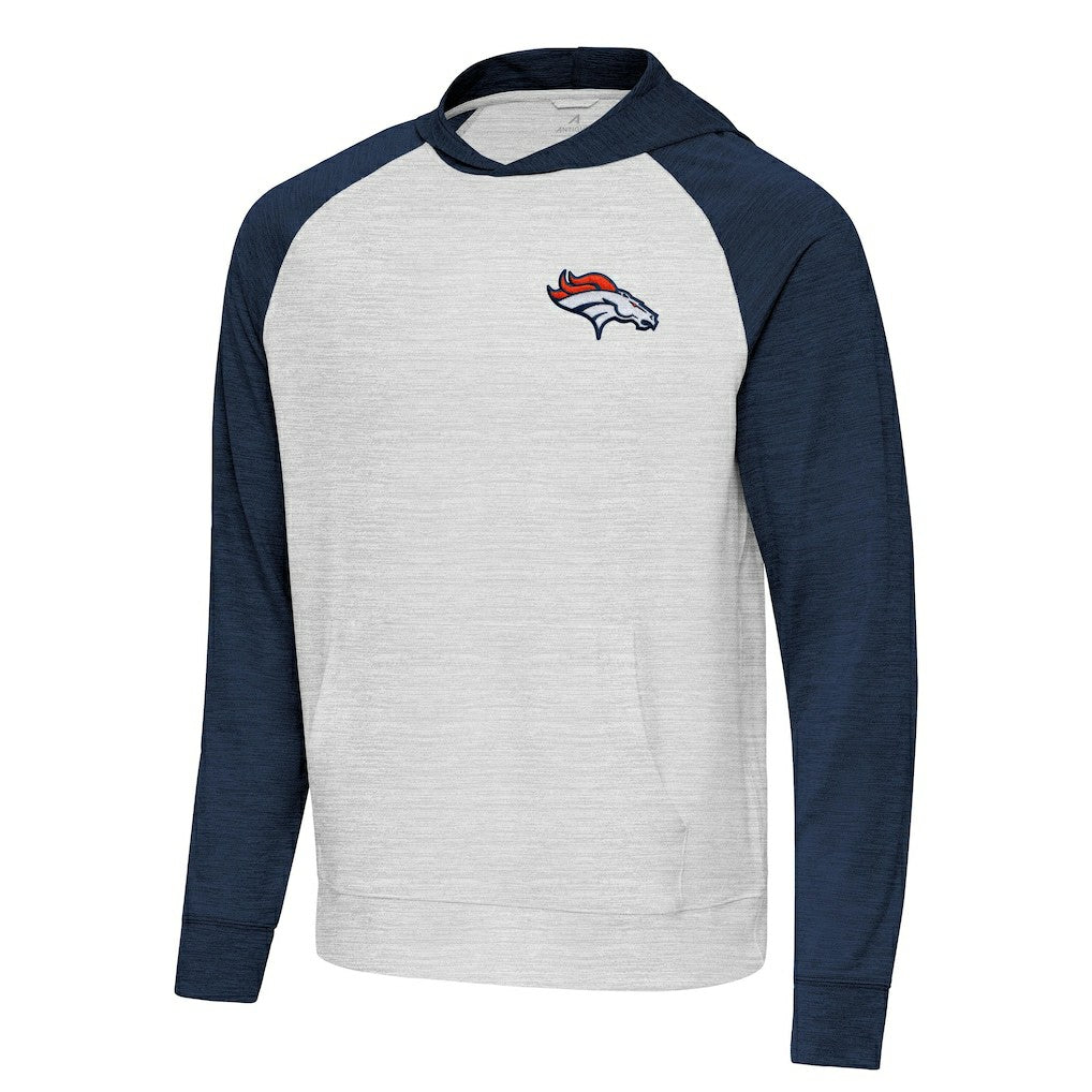 Denver Broncos Antigua Urgent Pullover Hoodie Heather Navy/Gray