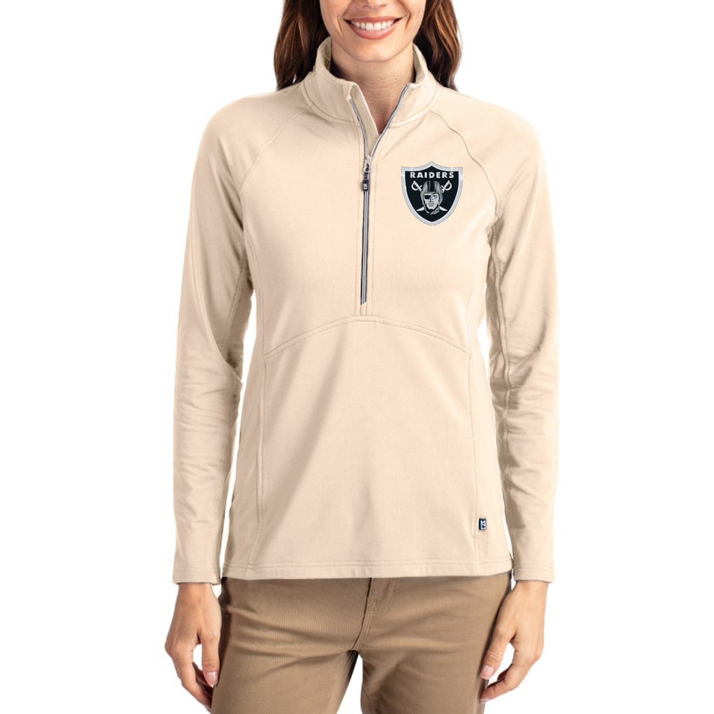 Las Vegas Raiders Cutter & Buck Women's Adapt Eco Knit Stretch Recycled Raglan Half-Zip Pullover Tan